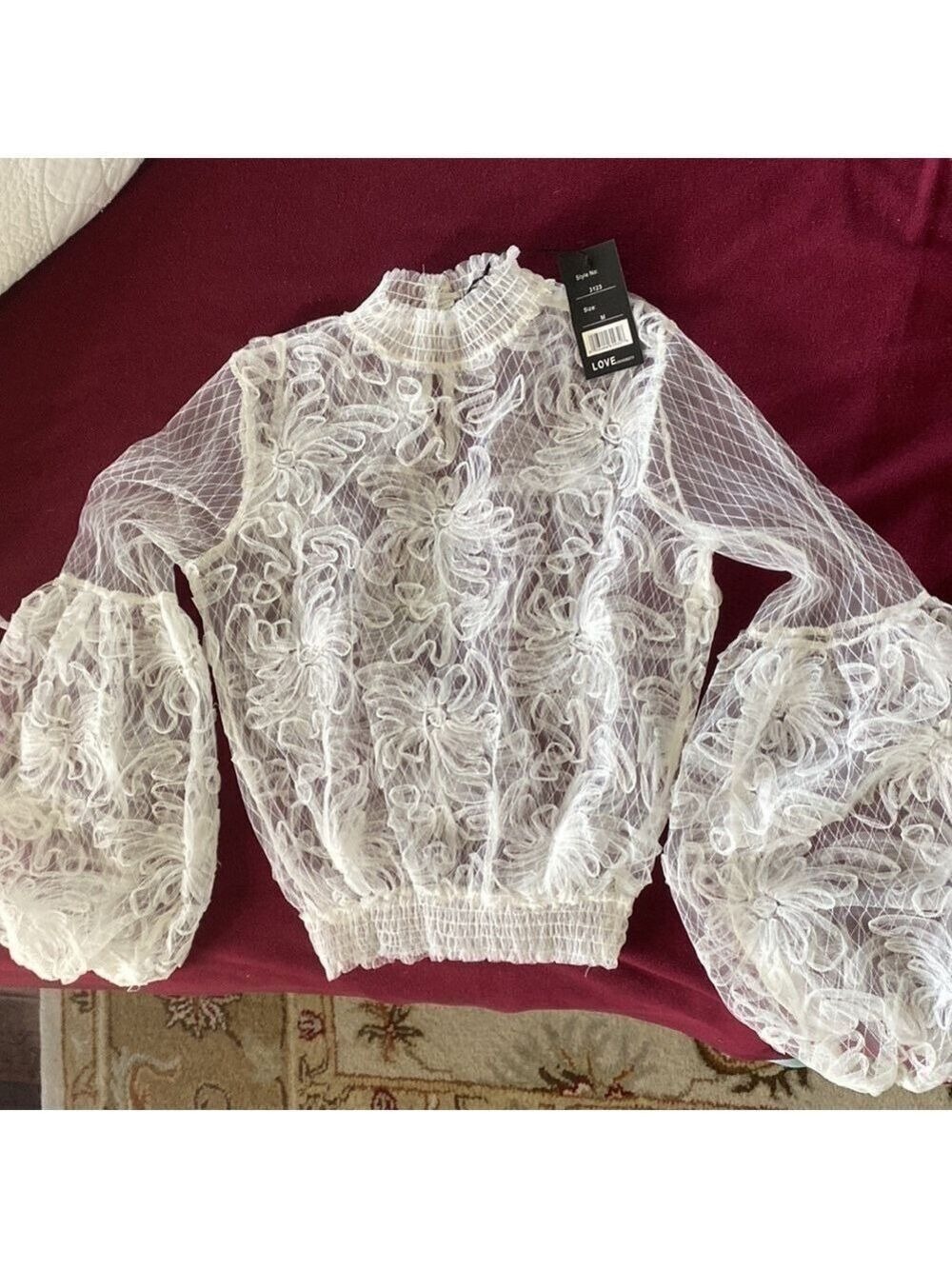 LOVE UNIVERSITY goth lace mesh crop top in white NWT SZ M (JR) see through